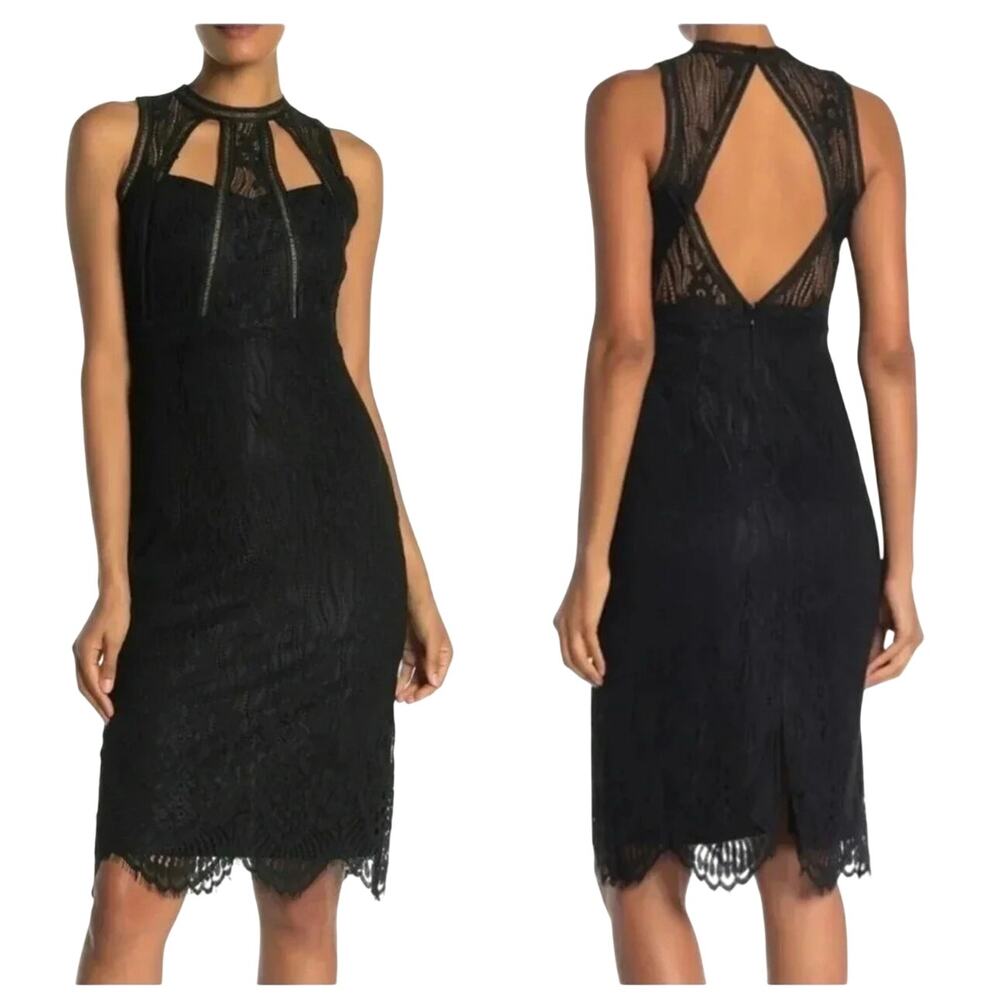 Love by Design Midi Dress NWT Black Lace Halter Open Back Bodycon Size Small